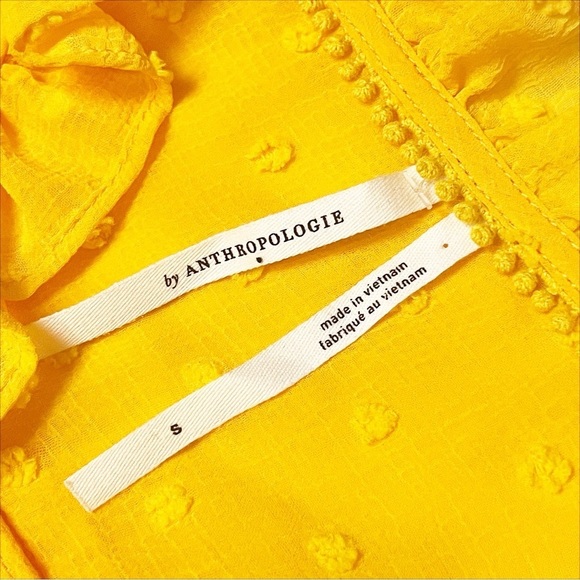 Anthropologie Haida Swiss Dot Peasant Top Small blouse marigold yellow ruffle - Picture 7 of 11